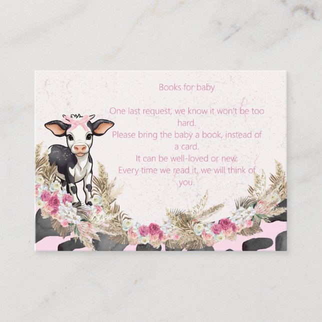 Holy Cow Pink cow print baby shower Books for Baby Enclosure Card (Front)