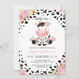 Holy Cow Pink Floral Cowgirl Baby Shower Invitation