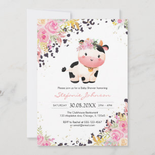Holy Cow Pink Floral Cowgirl Baby Shower Invitation