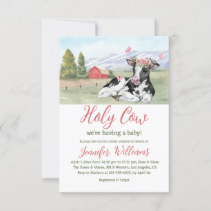 holy cow pink green girl baby shower  invitation