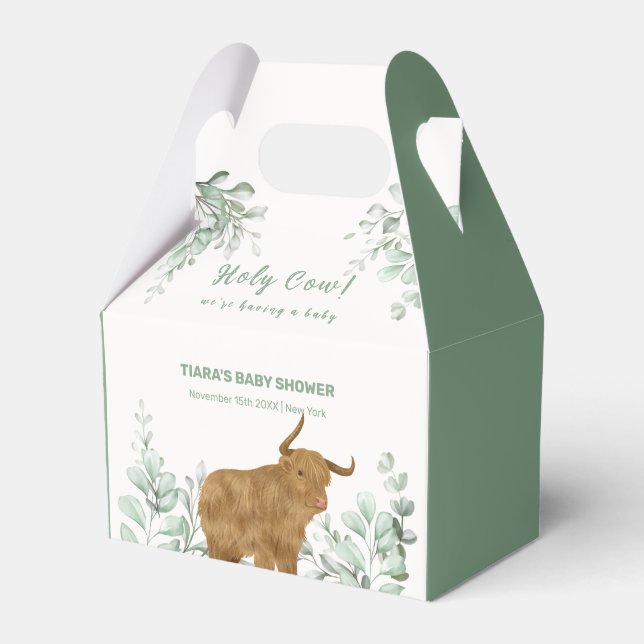 Holy Cow Rustic Boho Greenery Baby Shower  Favor Box (Front Side)