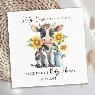 Holy Cow Sunflowers Simple Modern Farm Baby Shower Napkin