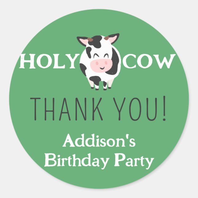 Holy Cow Thank You Farm Animal Party  Classic Round Sticker (Front)