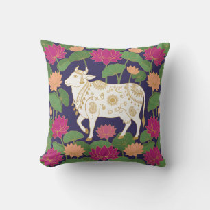 Holy Cow Traditional Indian Pichwai Art for Diwali Throw Pillow