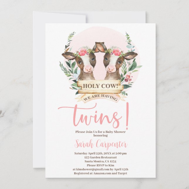 Holy Cow Twins Baby shower girl Invitation (Devant)