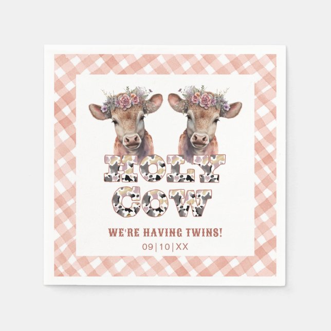 Holy Cow Twins Rustic Baby Shower Napkins (Front)