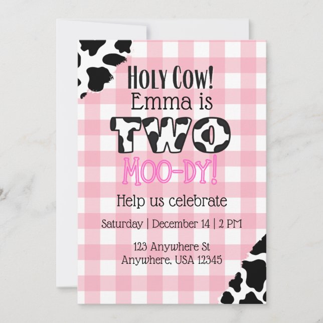 Holy Cow Two Moo-dy Birthday Invitation (Front)