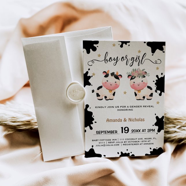 Holy cow watercolor boy girl gender reveal  invitation (Creator Uploaded)