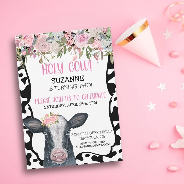 Holy Cow Watercolor Pink Flowers Spots  Invitation (Creator Uploaded)