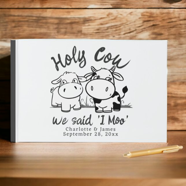 Holy Cow We Said I Moo Personalized Guest Book (Holy Cow We Said I Moo Personalized Guest Book from Ricaso. Whimsical cute cattle couple, add names)
