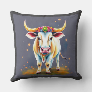 Holy Cows in Diwali Disguise Throw Pillow