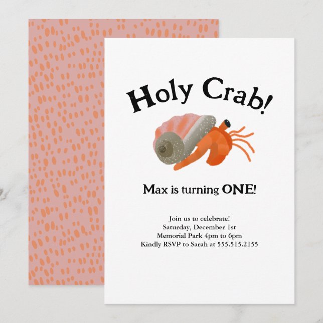 Holy Crab Hermit Crab Birthday Invitation (Front/Back)