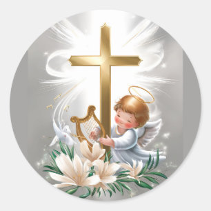 Holy Cross and Cupid Christian Classic Round Sticker