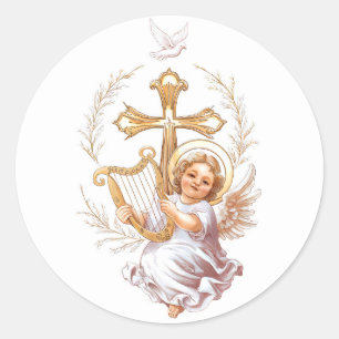 Holy Cross and Cupid Christian Classic Round Sticker