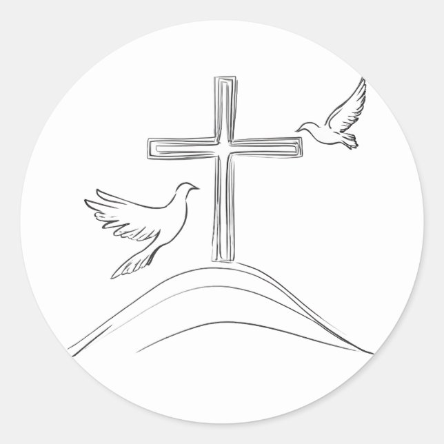 Holy Cross and Doves Classic Round Sticker (Front)