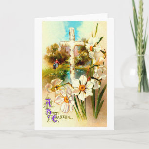 Holy Cross and flowers at Easter Holiday Card