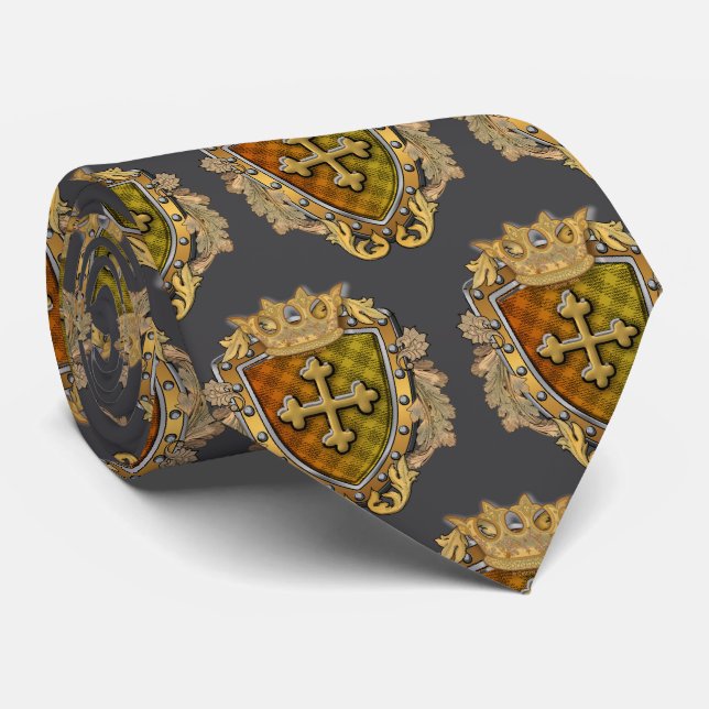 Holy Cross Family Crest Shield surname Tie (Rolled)