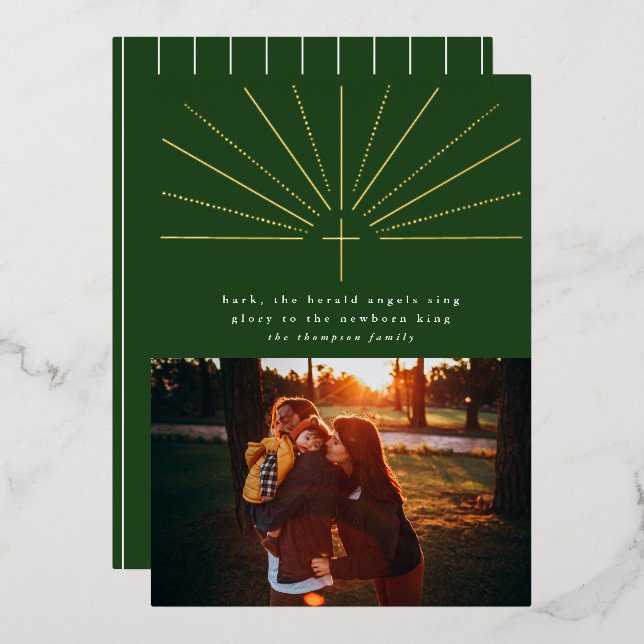 Holy Cross Green Foil Christmas Photo Card (Front/Back)