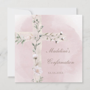 Holy Cross on dusty pink watercolor Confirmation Invitation