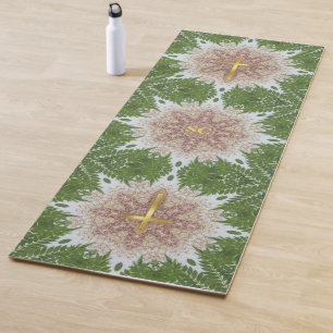 Holy Cross, Pink Green Garden Oasis Yoga Mat