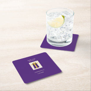 Holy Cross Purple Religious Party Square Paper Coaster
