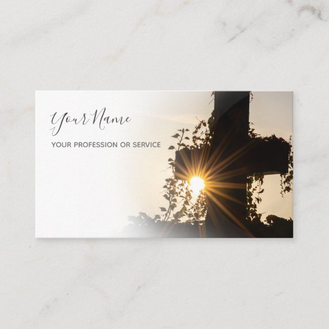 Holy cross with golden sunset for morticians busin business card (Front)