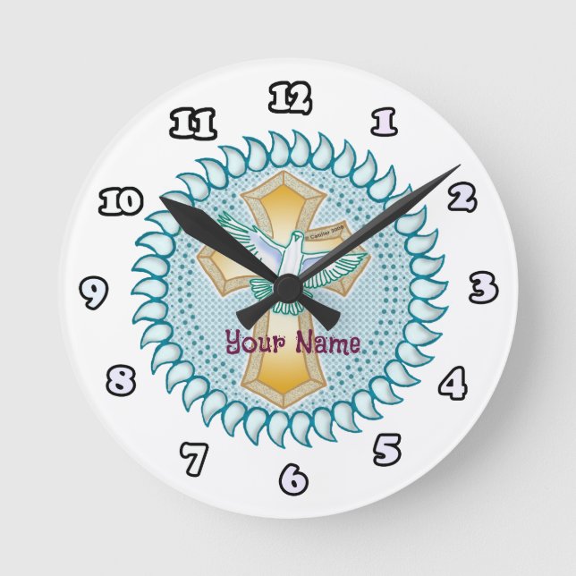 Holy Dove Christian Cross  clock (Front)