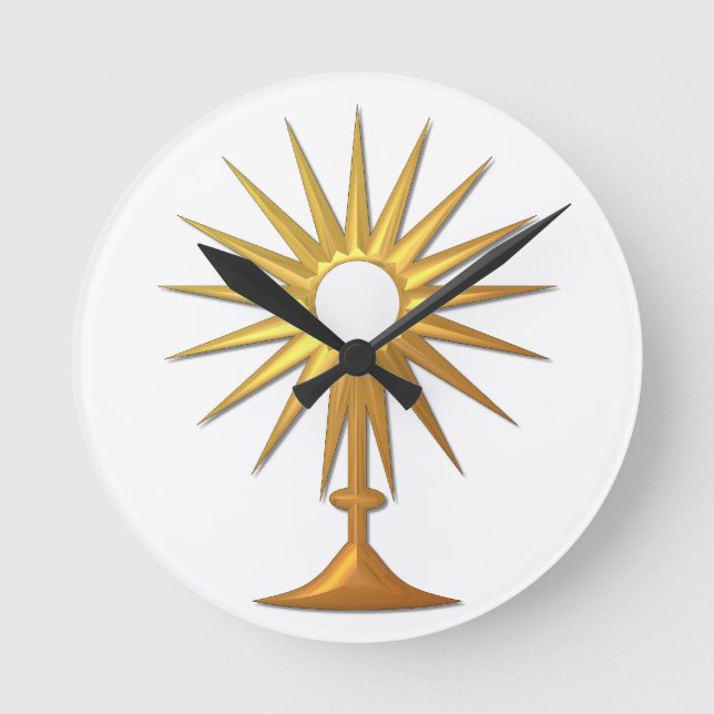 Holy Eucharist in golden Monstrance Round Clock (Front)
