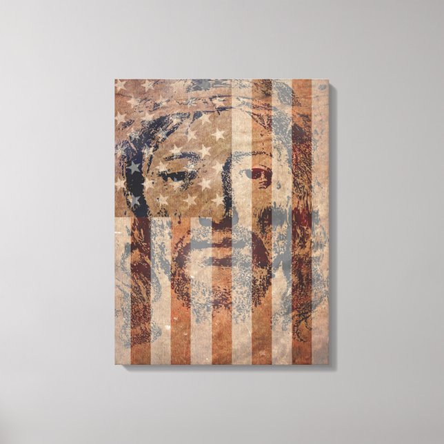 Holy Face of Jesus and American Flag Canvas Print (Front)