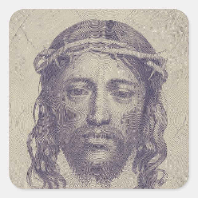 Holy Face Of Jesus Veil Of Veronica Art Square Sticker (Front)