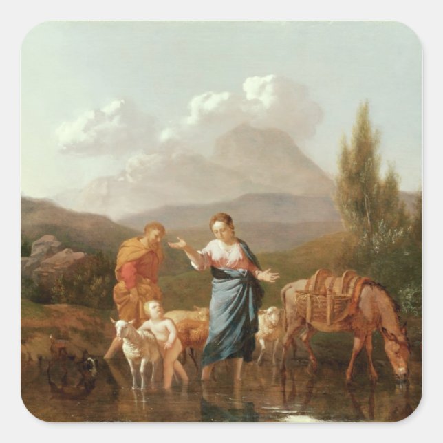 Holy family at a stream square sticker (Front)