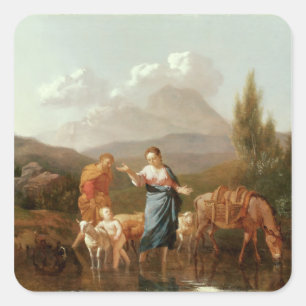 Holy family at a stream square sticker