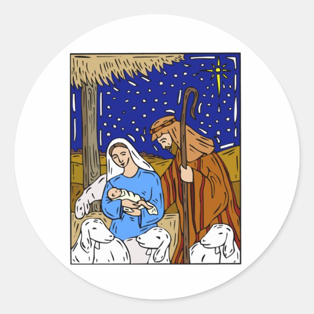 Holy Family Christmas Eve Classic Round Sticker (Front)