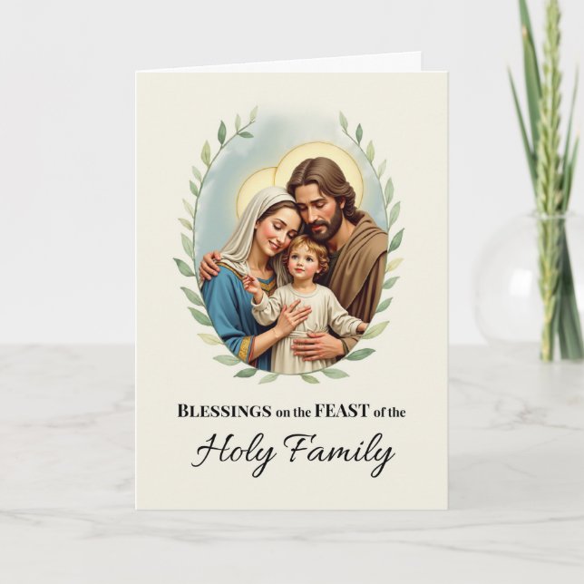 Holy Family Feast Day Blessings with Leafy Wreath Card (Front)