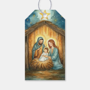 Holy Family in Manger, Christmas Star Glow Gift Tags