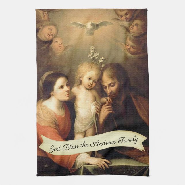 Holy Family Jesus Mary St. Joseph Holy Spirit Kitchen Towel (Vertical)
