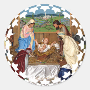 Holy Family: Nativity Scene Classic Round Sticker