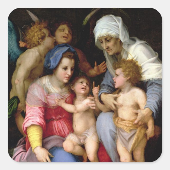Holy Family with Angels, c.1515-16 (oil on panel) Square Sticker (Front)