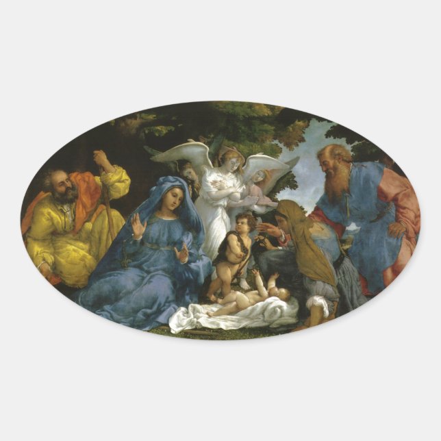 Holy Family with Saints and Angels Oval Sticker (Front)