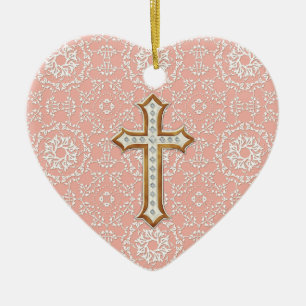 Holy First Communion Gold Golden Cross Lace Girl Ceramic Ornament