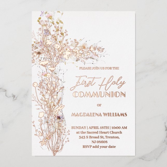 Holy floral cross First Communion white background (Front)