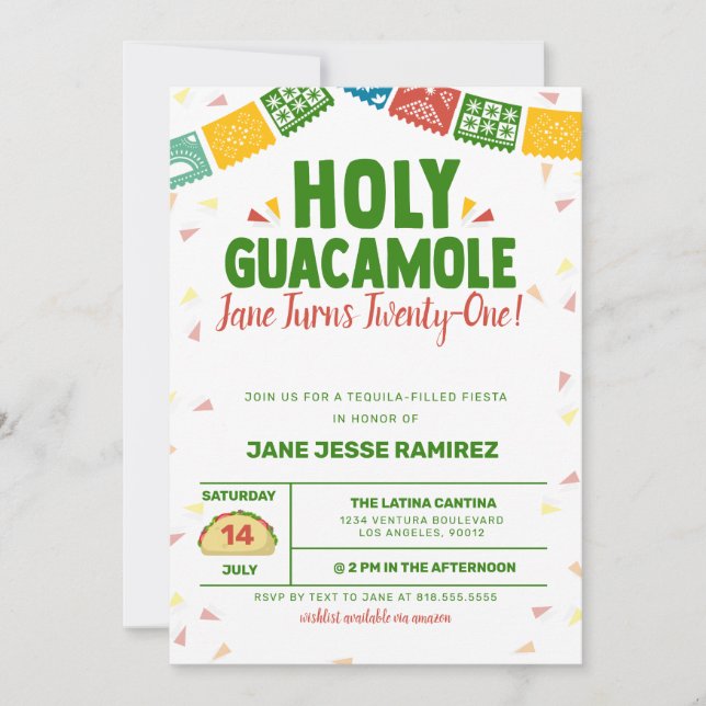 Holy Guacamole 21ST Birthday Fiesta Invitation (Front)