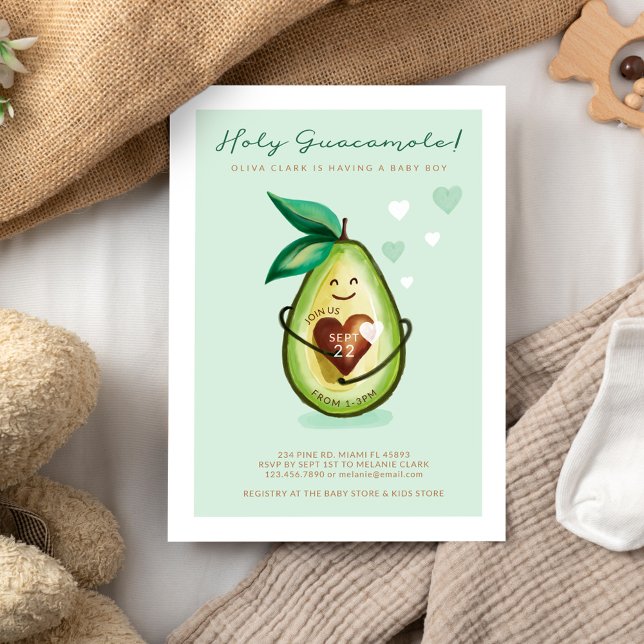 Holy Guacamole A Baby Boy Is On The Way Avocado Invitation (Creator Uploaded)