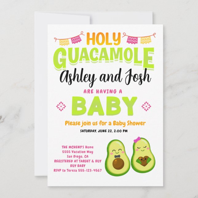 Holy Guacamole Avocado Baby Shower Fiesta  Invitation (Front)