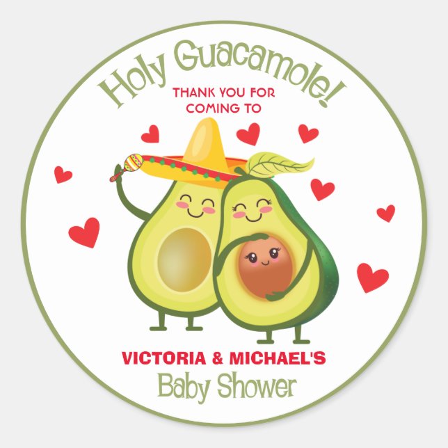 Holy Guacamole Avocado Baby Shower Fiesta Stickers (Front)