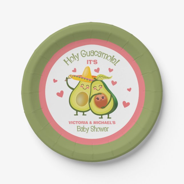 Holy Guacamole Avocado Baby Shower Paper Plate (Front)
