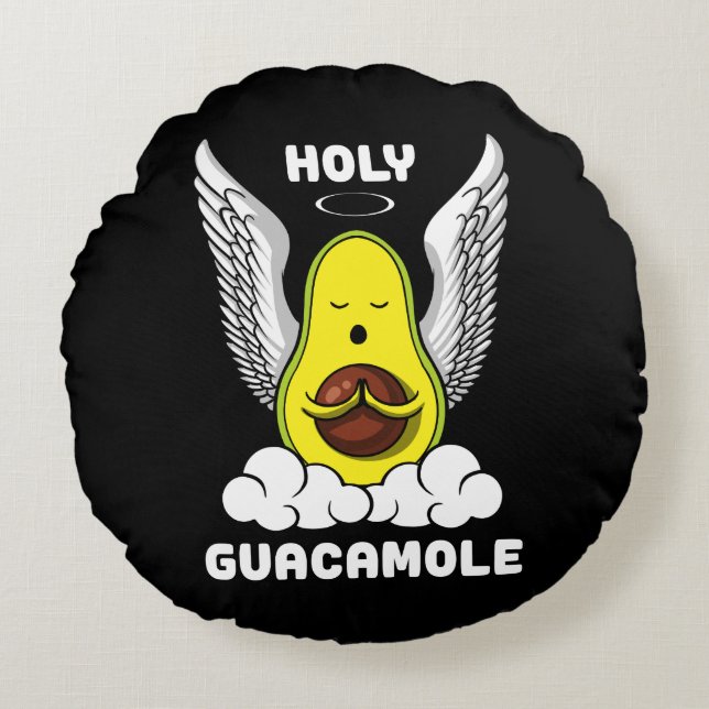 Holy Guacamole Avocado Vegan Funny Joke Round Pillow (Front)