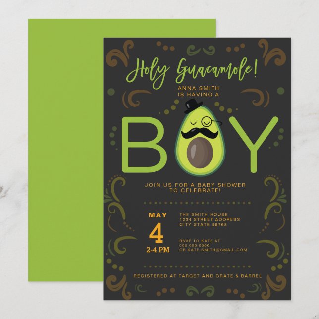 Holy Guacamole Boy Taco Baby Shower Invitation (Front/Back)