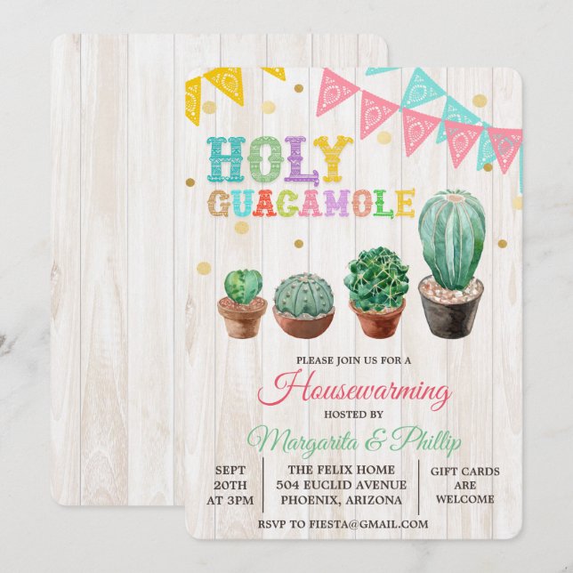 Holy Guacamole Cactus Housewarming Invitation (Front/Back)