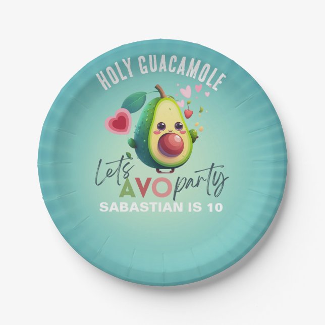 Holy Guacamole Fiesta Avocado 1st Birthday Party Paper Plate (Front)